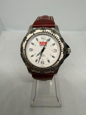 Sara Lee Coffee & Tea Promo Watch Silver‑Tone Case Brown Leather Strap Women’s